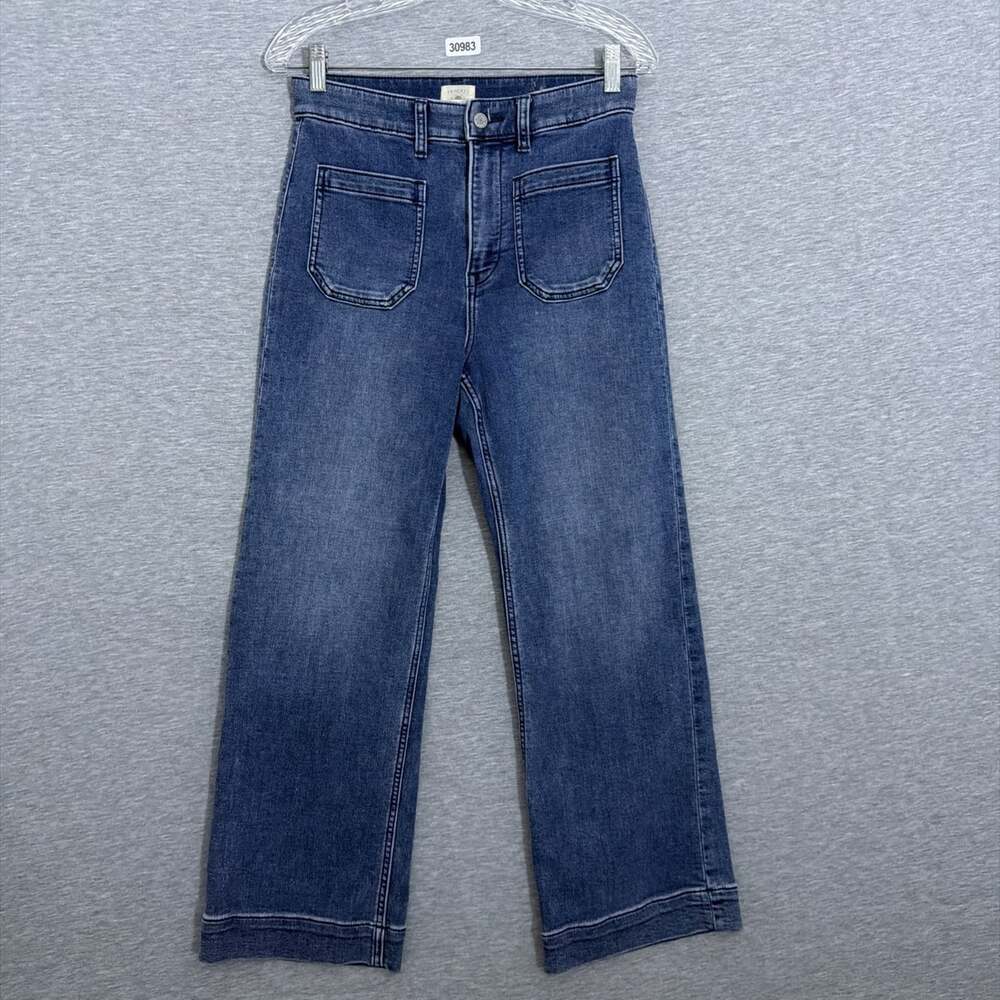 Flaherty Women's Size 28 Blue Stretch Terry Patch Pocket Wide Leg Jeans
